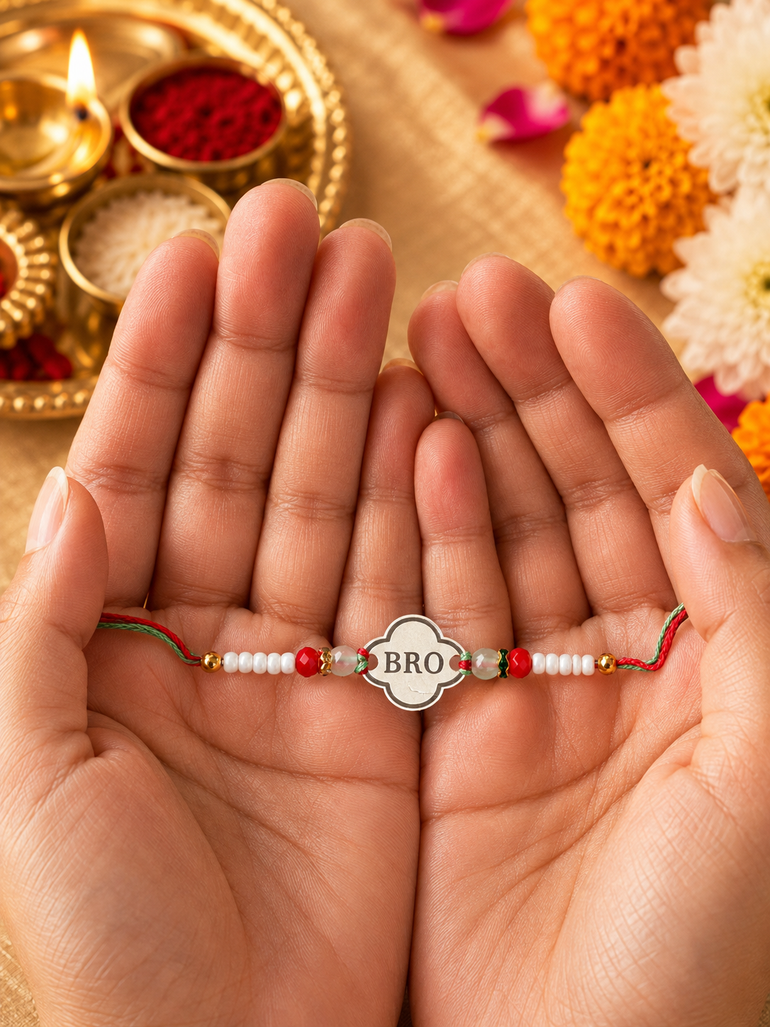 925 Silver "Bro" Thread Rakhi for Kids with Multicolour Beads