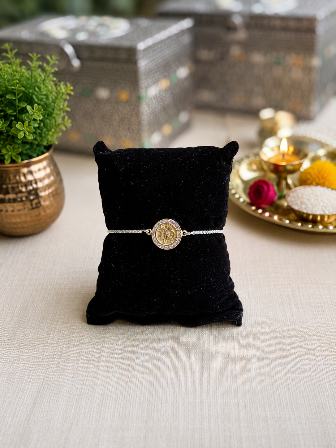 925 Silver Coin Bracelet Rakhi for Brother with Adjustable Silver Chain