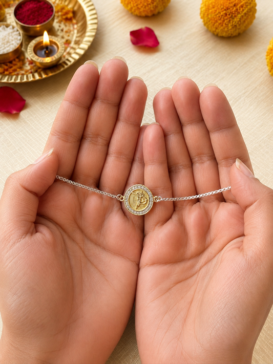 925 Silver Coin Bracelet Rakhi for Brother with Adjustable Silver Chain