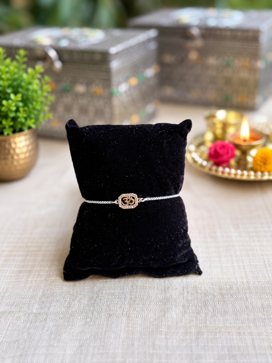 925 Silver Sacred Om Symbol (ॐ) Bracelet Rakhi for Brother with Adjustable Silver Chain