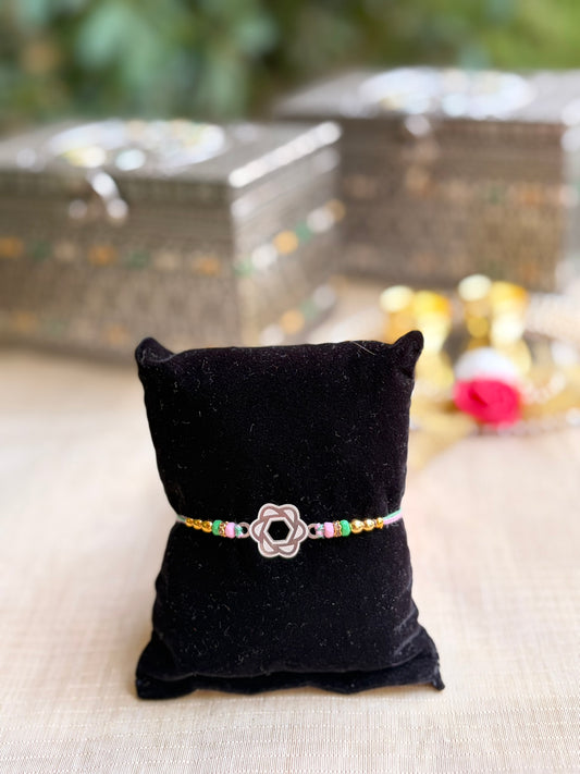 925 Silver Kids Rakhi with Colourful Beads & Floral Charm