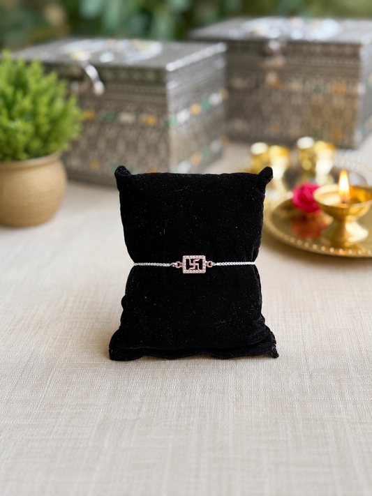 925 Silver Premium Swastik (卐) Bracelet Rakhi For Brother With Adjustable Silver Chain