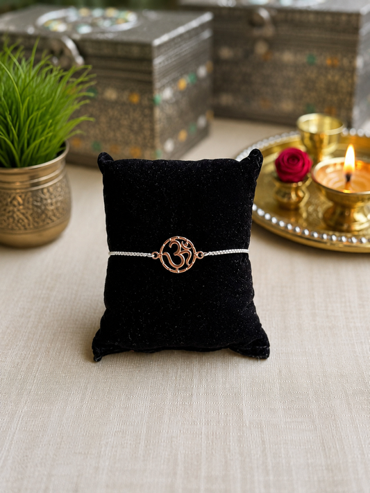 925 Silver Om Symbol (ॐ) Bracelet Rakhi for Brother with Adjustable Silver Chain
