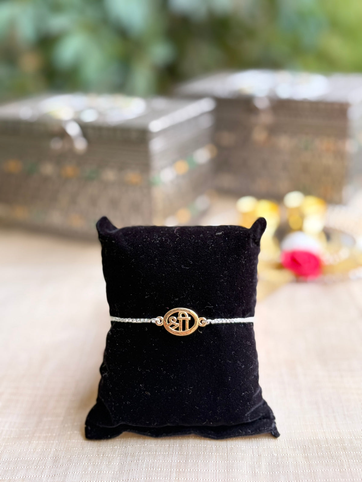 925 Silver Shree ( श्री ) Symbol Bracelet Rakhi for Brother with Adjustable Silver Chain