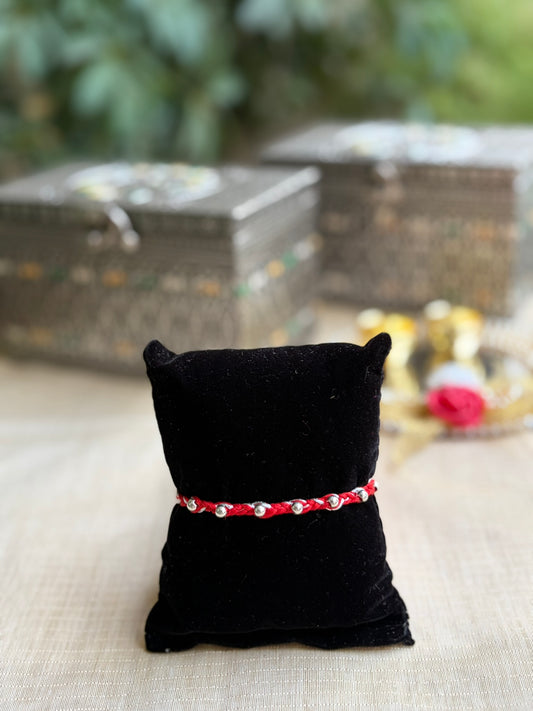 925 Silver Beaded Red Thread Rakhi for Brother