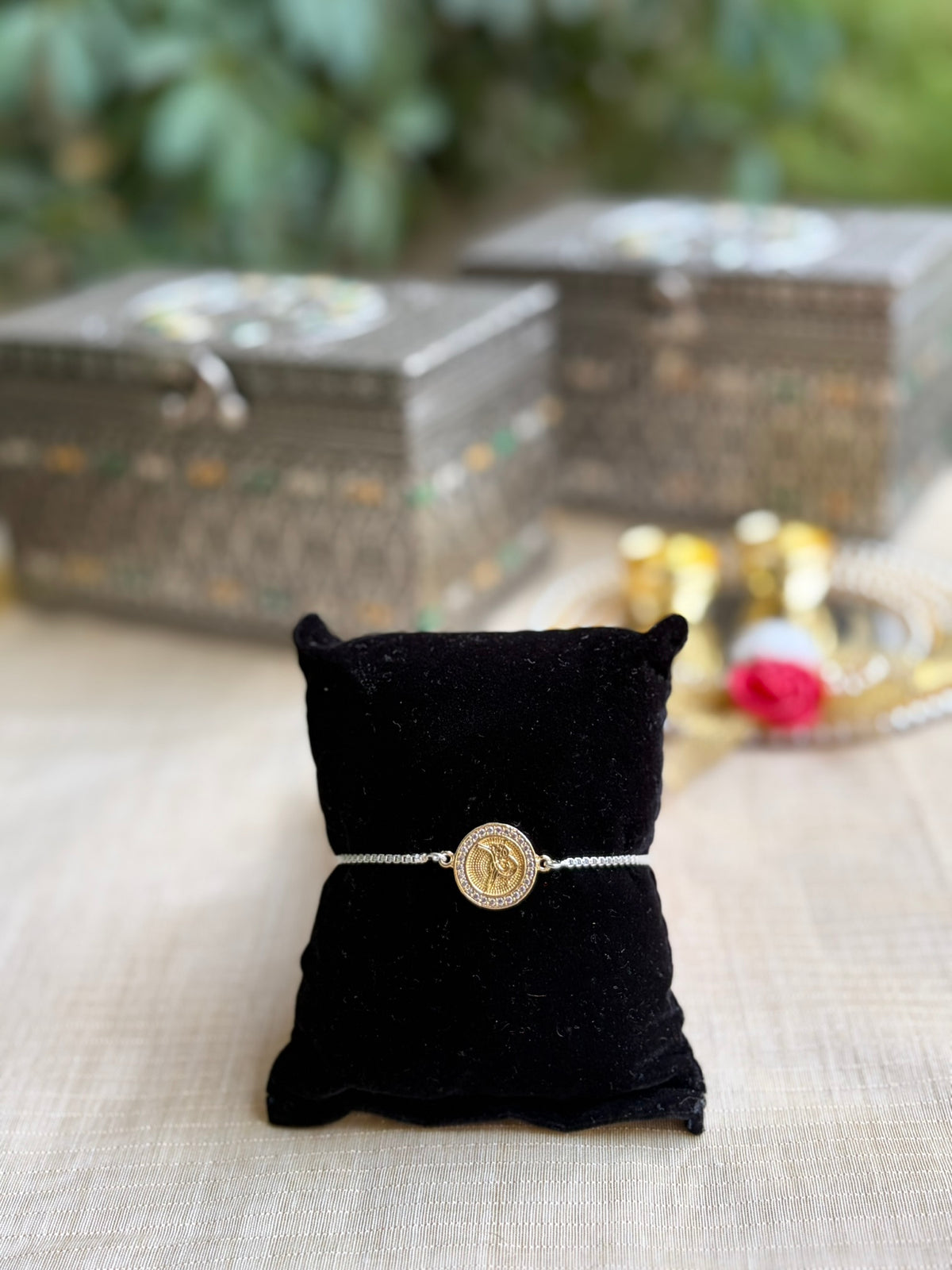 925 Silver Coin Bracelet Rakhi for Brother with Adjustable Silver Chain