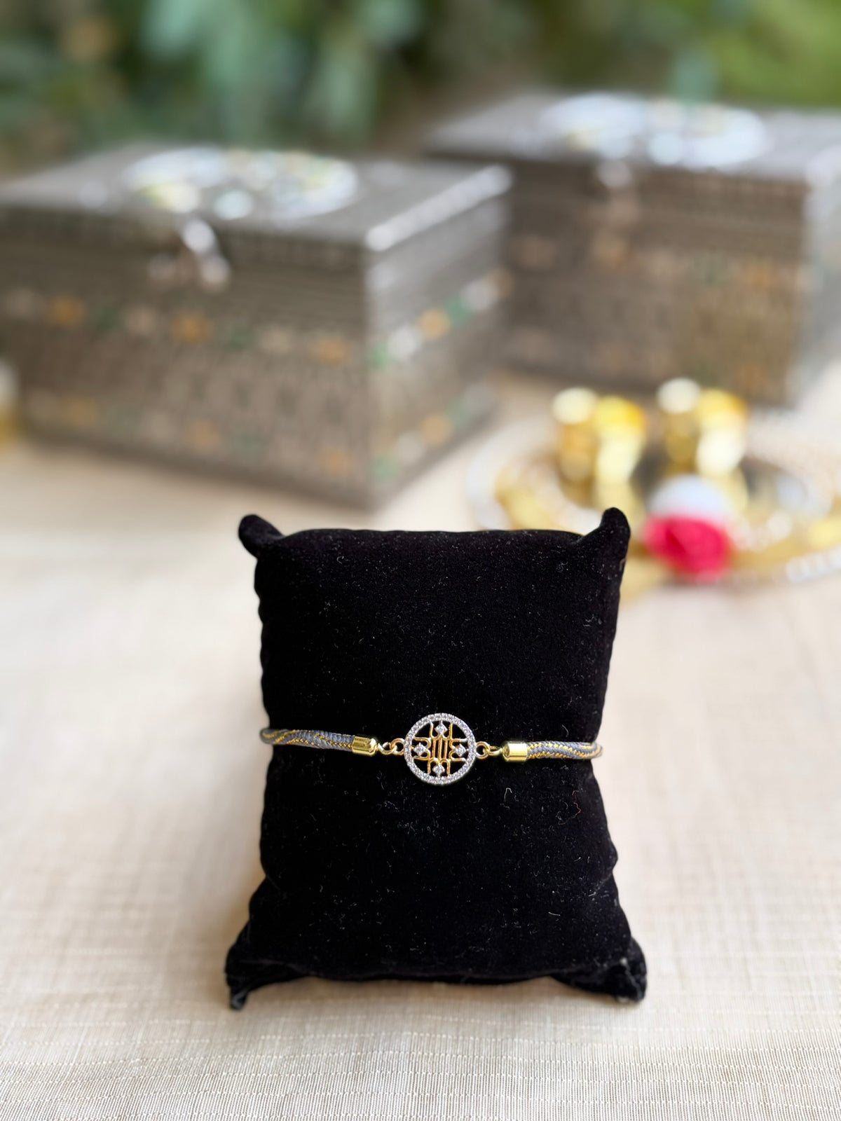 925 Silver Auspicious Shree Yantra Symbol ( श्री ) Rakhi for Brother with Stylish Brown Braided Adjustable Slider Cord