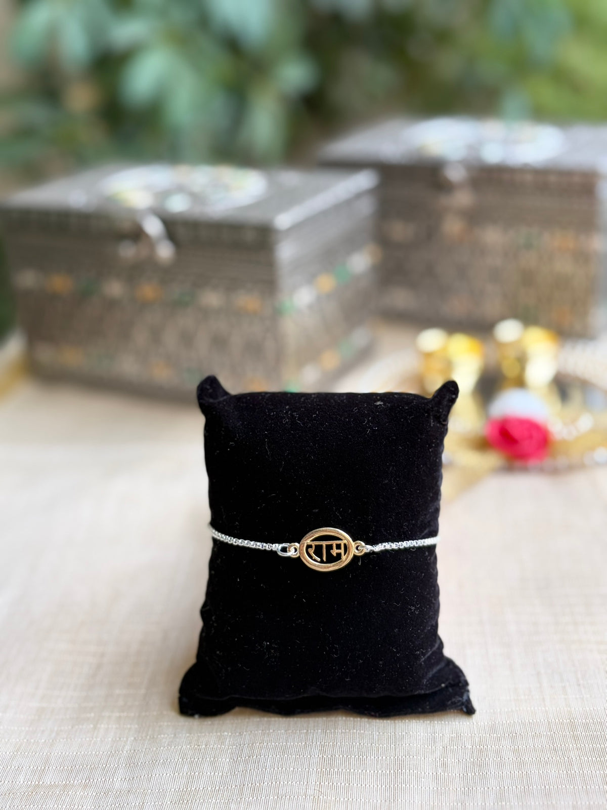 925 Silver Shree Ram ( राम ) Bracelet Rakhi for Brother with Adjustable Silver Chain