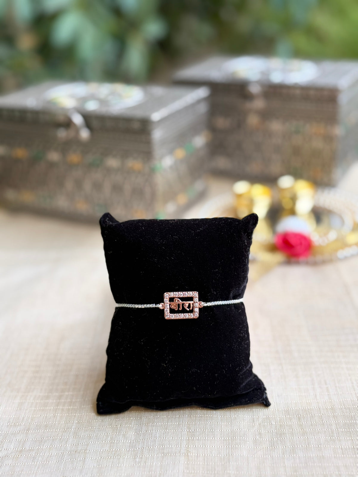 925 Silver Veera (ਵੀਰਾ) Bracelet Rakhi for Brother with Adjustable Silver Chain