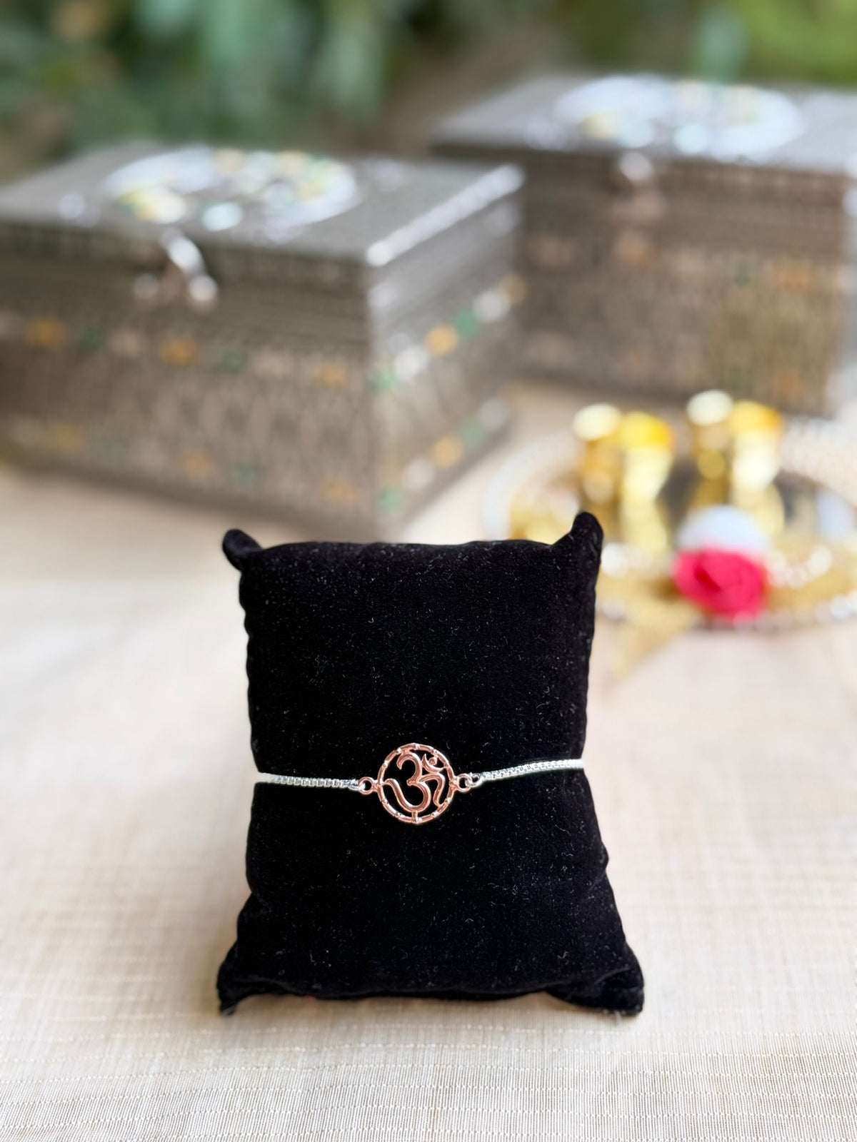 925 Silver Om Symbol (ॐ) Bracelet Rakhi for Brother with Adjustable Silver Chain