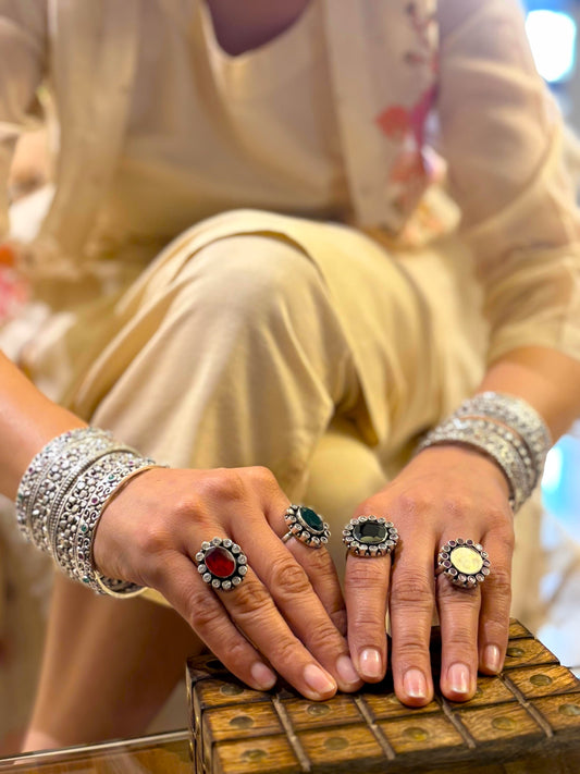 Silver Oxidised Ruby Stone Kada