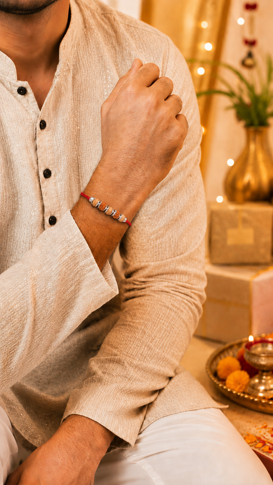 925 Silver Sacred Rudraksha (📿ૐ ) Rakhi with Red Thread