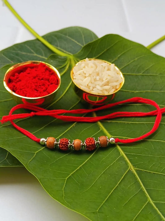 925 Silver Sacred Rudraksha (📿ૐ ) Rakhi with Red Thread