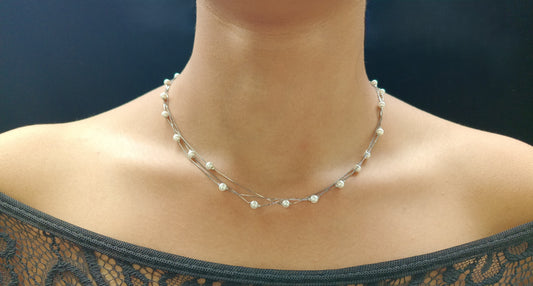 Triple-Layered Pearl Necklace in 92.5 Rhodium-Plated Silver