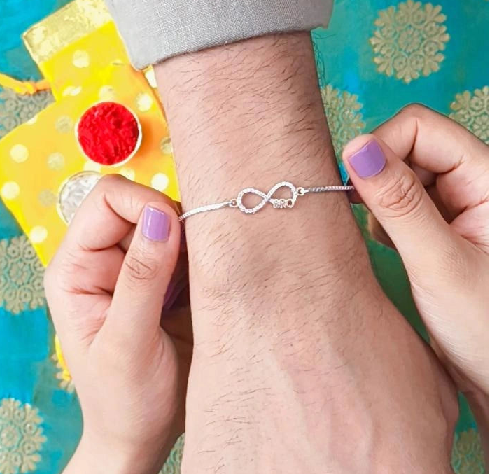 Silver Infinity "Bro" Bracelet Rakhi with Adjustable Chain