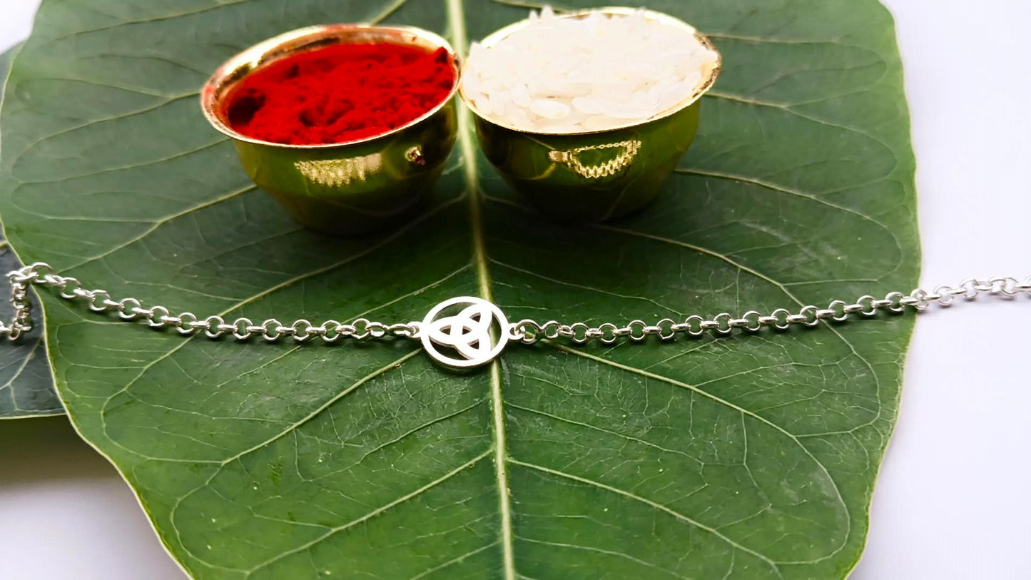 Silver Trinity Knot Silver Bracelet Rakhi with Adjustable Chain