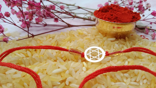 Silver Hexagram Rakhi with Red Thread