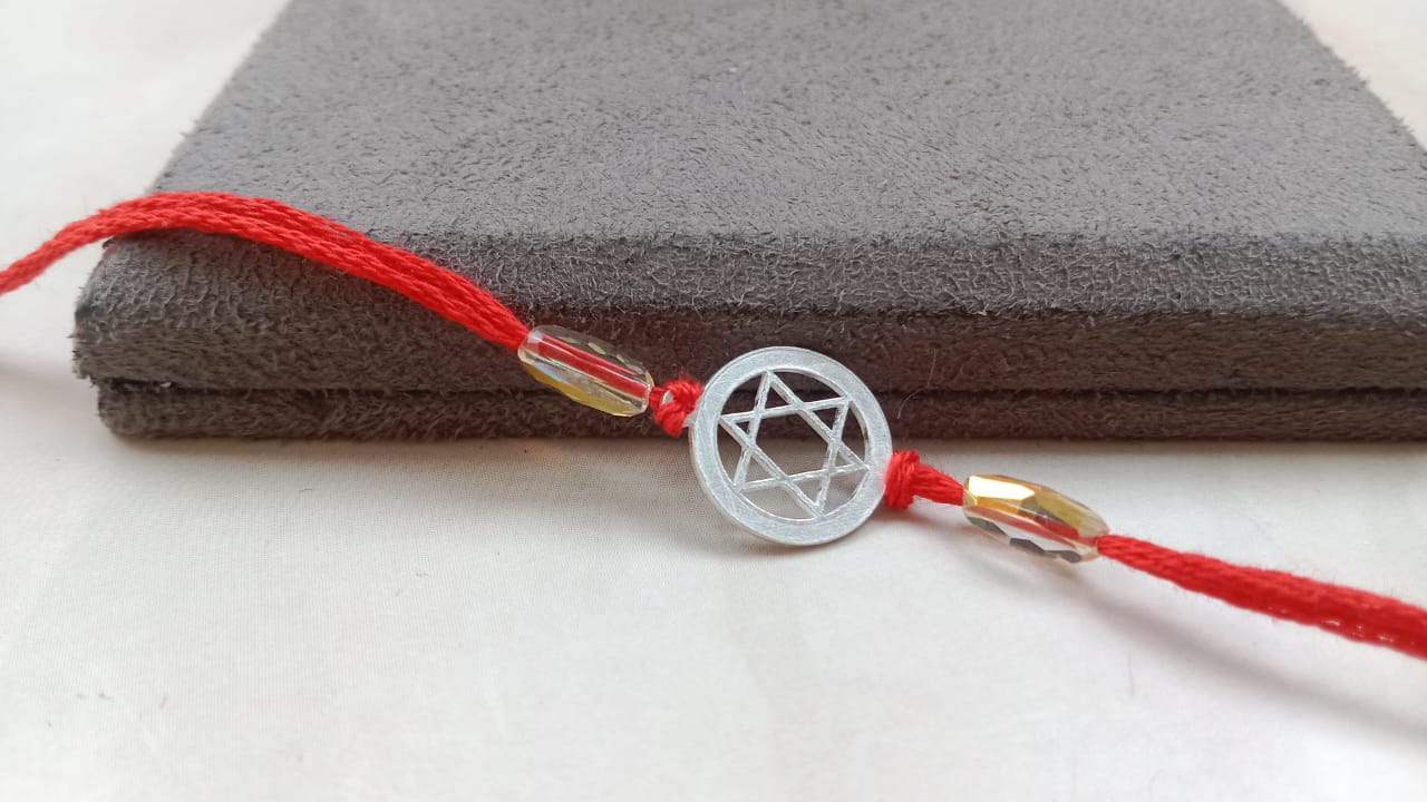 Silver Hexagram Rakhi with Red Thread